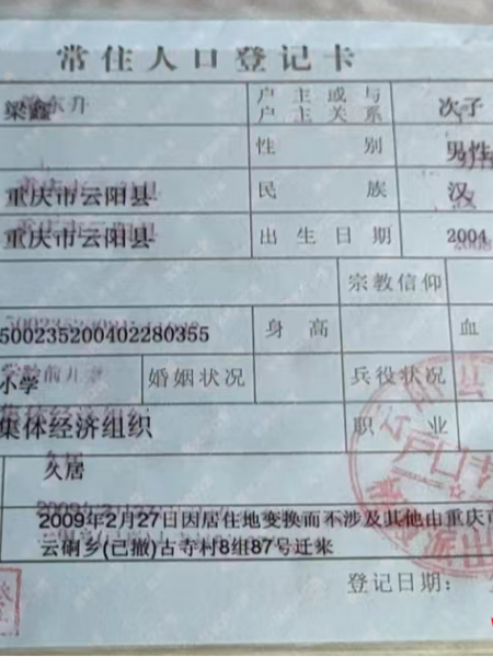 失踪人员梁 鑫照片，让爱回家